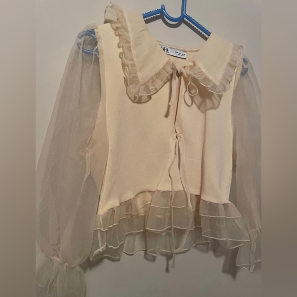 Zara ruffle net sleeve yellow top - Picture 2 of 4